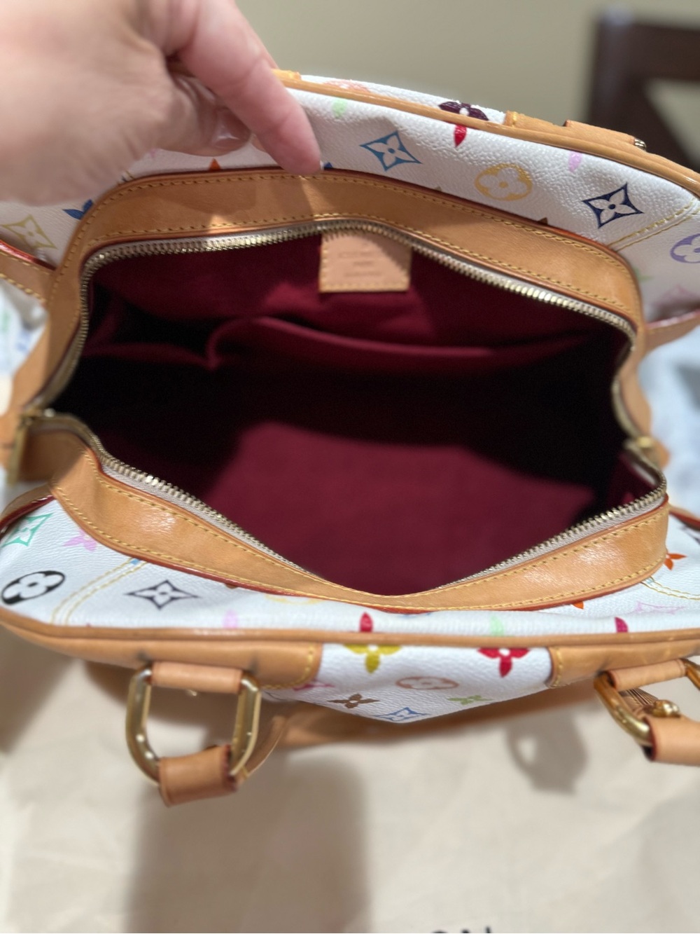 Louis Vuitton White Multicolor Monogram Canvas Shoulder Bag with Tan Trim - Picture 5 of 10
